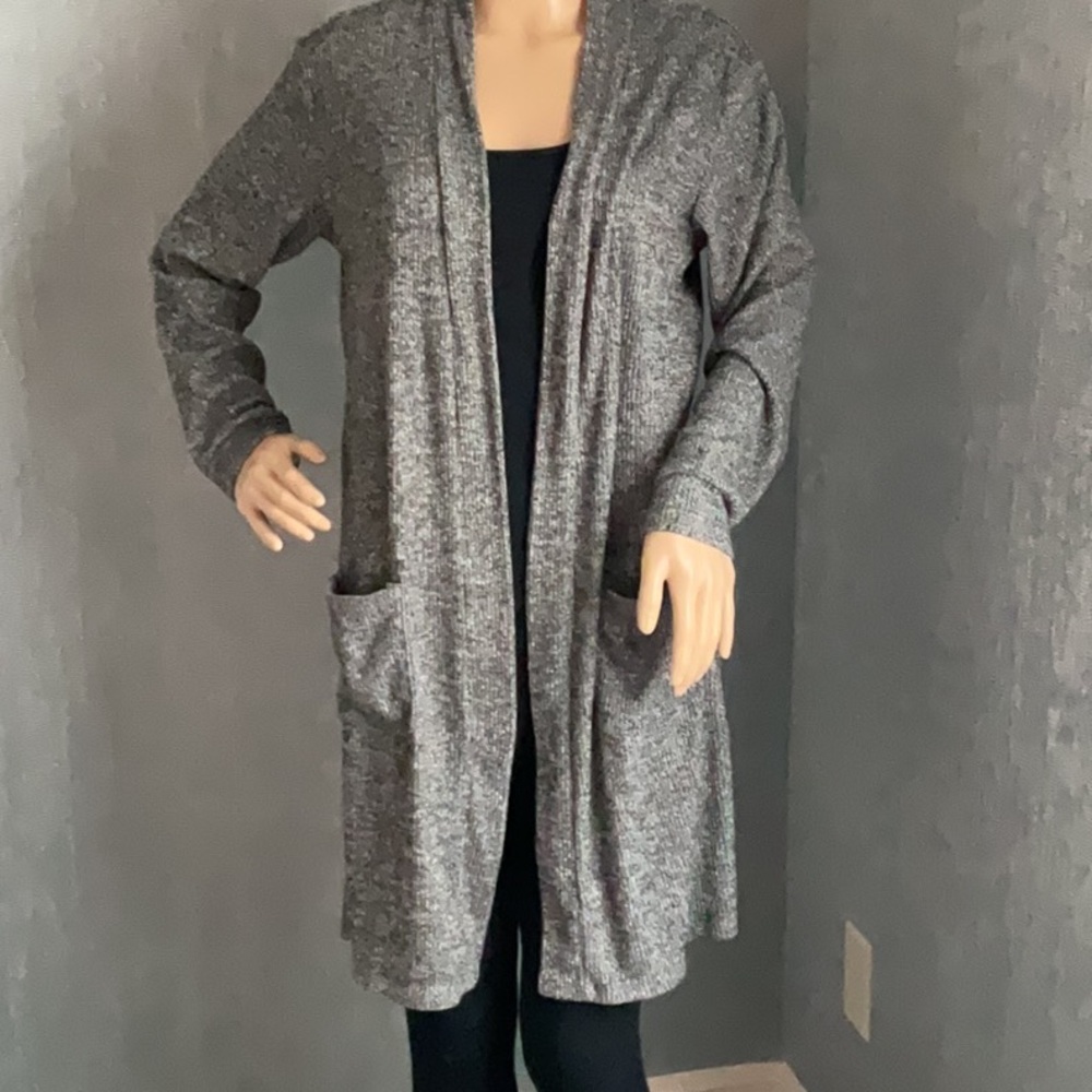 Gray Long Knit Cardigan Sweater